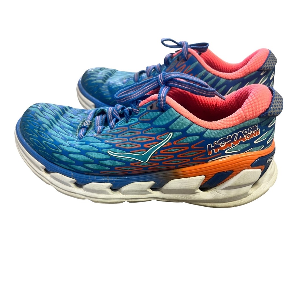 Hoka One One Vanquish 2 Kids Running Shoes Blue Orange Pink Size 6 Womens